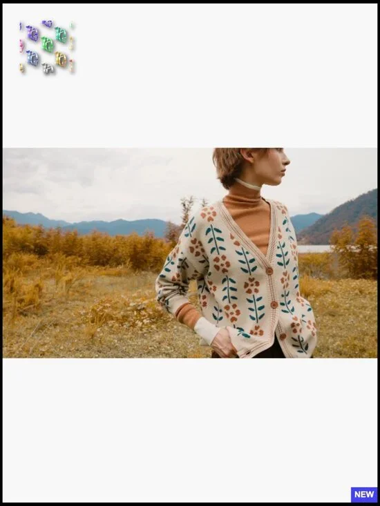 Floral Print V-Neck Cardigan Button Down Knit Sweater Loose Fit Long Sleeve - Picture 7 of 7